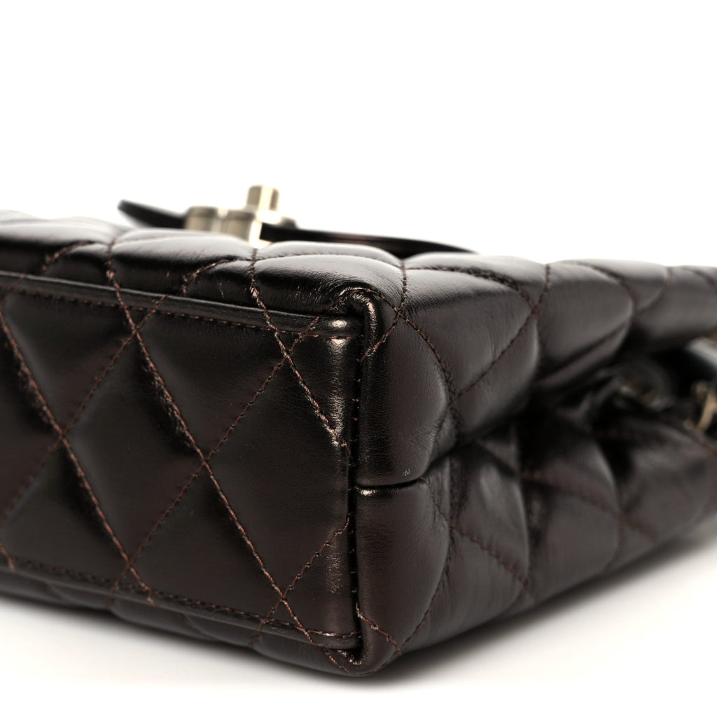 Chanel Metallic Aged Calfskin Quilted Nano Kelly Shopper Light Brown