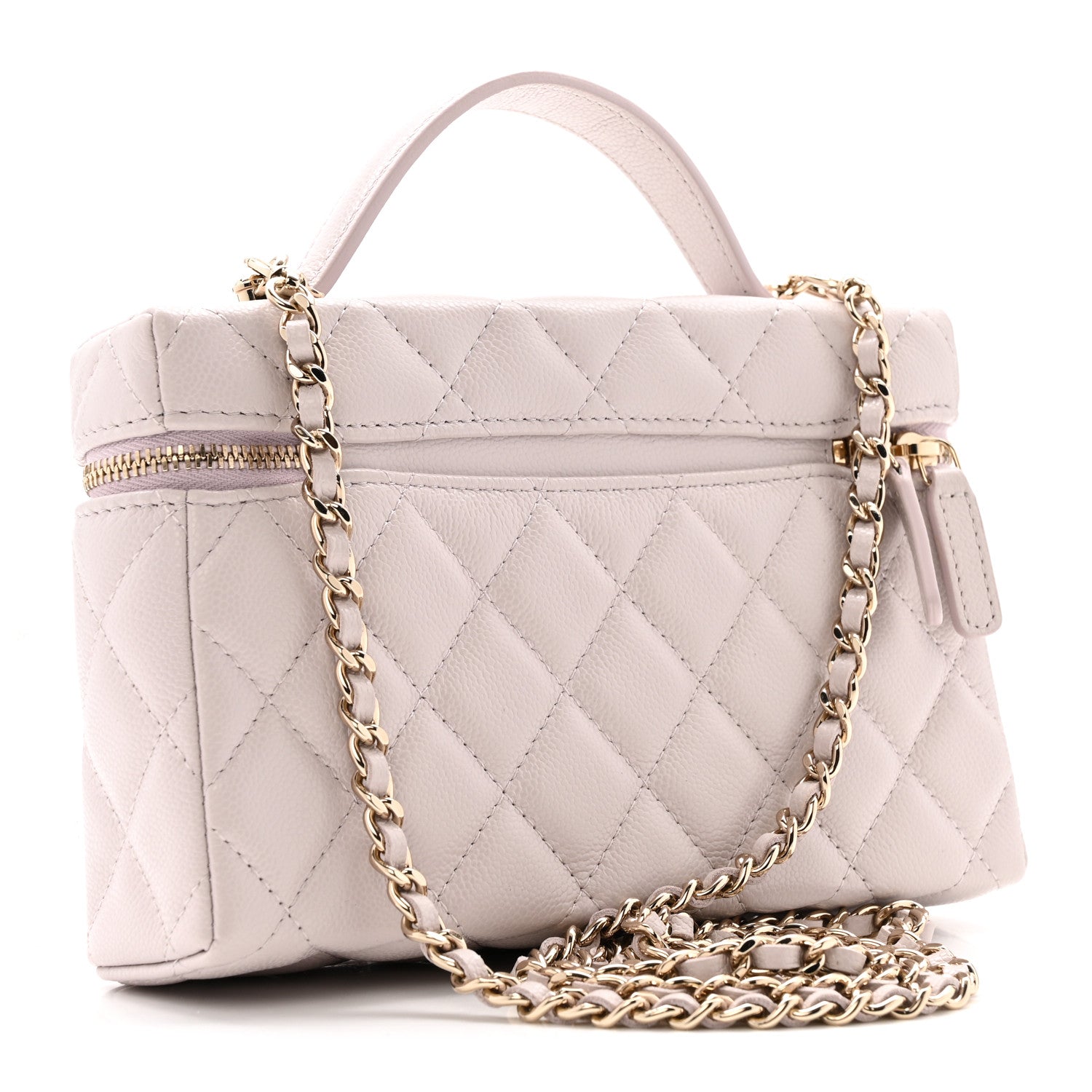 Chanel Caviar Quilted Top Handle Slim Vanity With Chain Light Purple