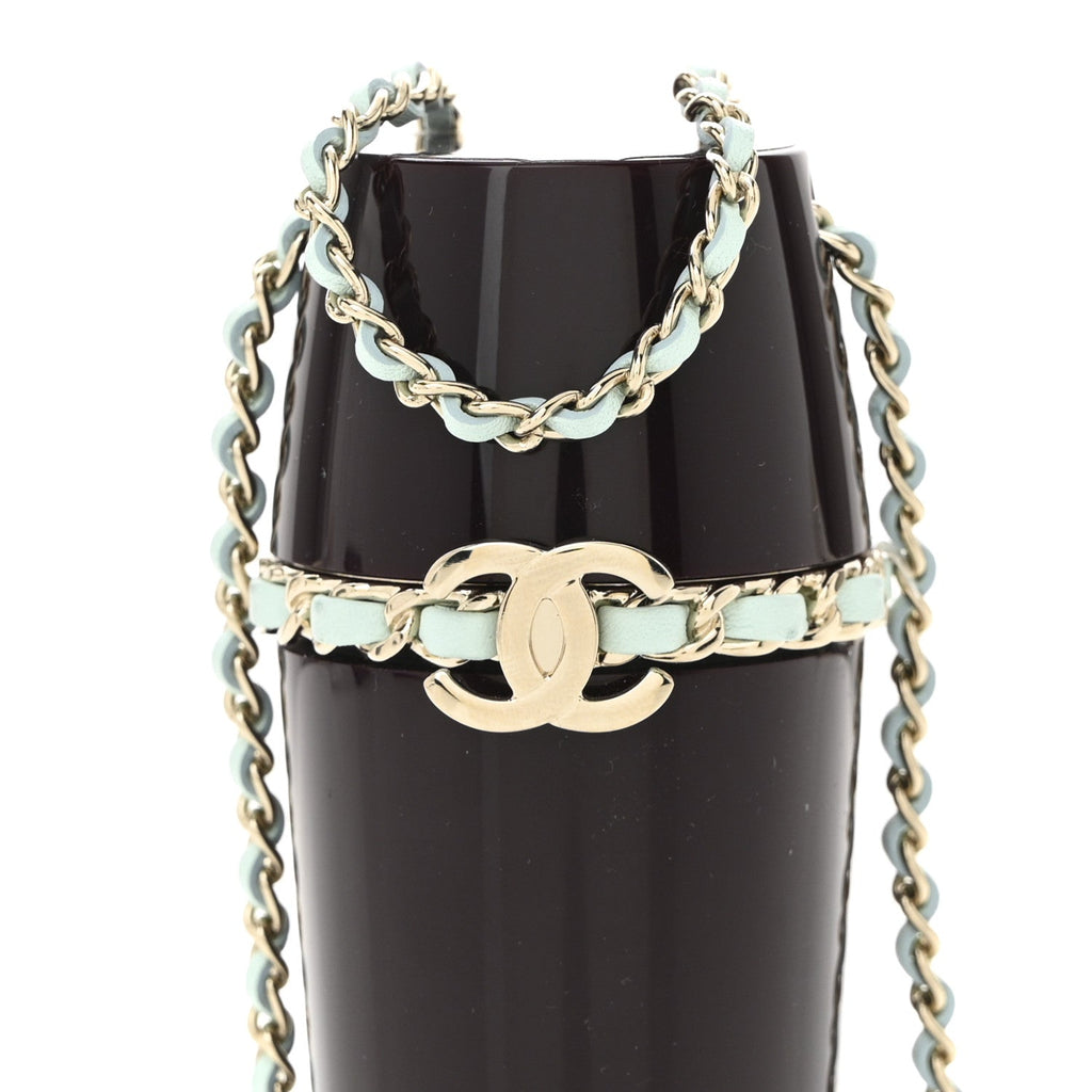 Chanel Lucite Lipstick Case On Chain Burgundy Blue