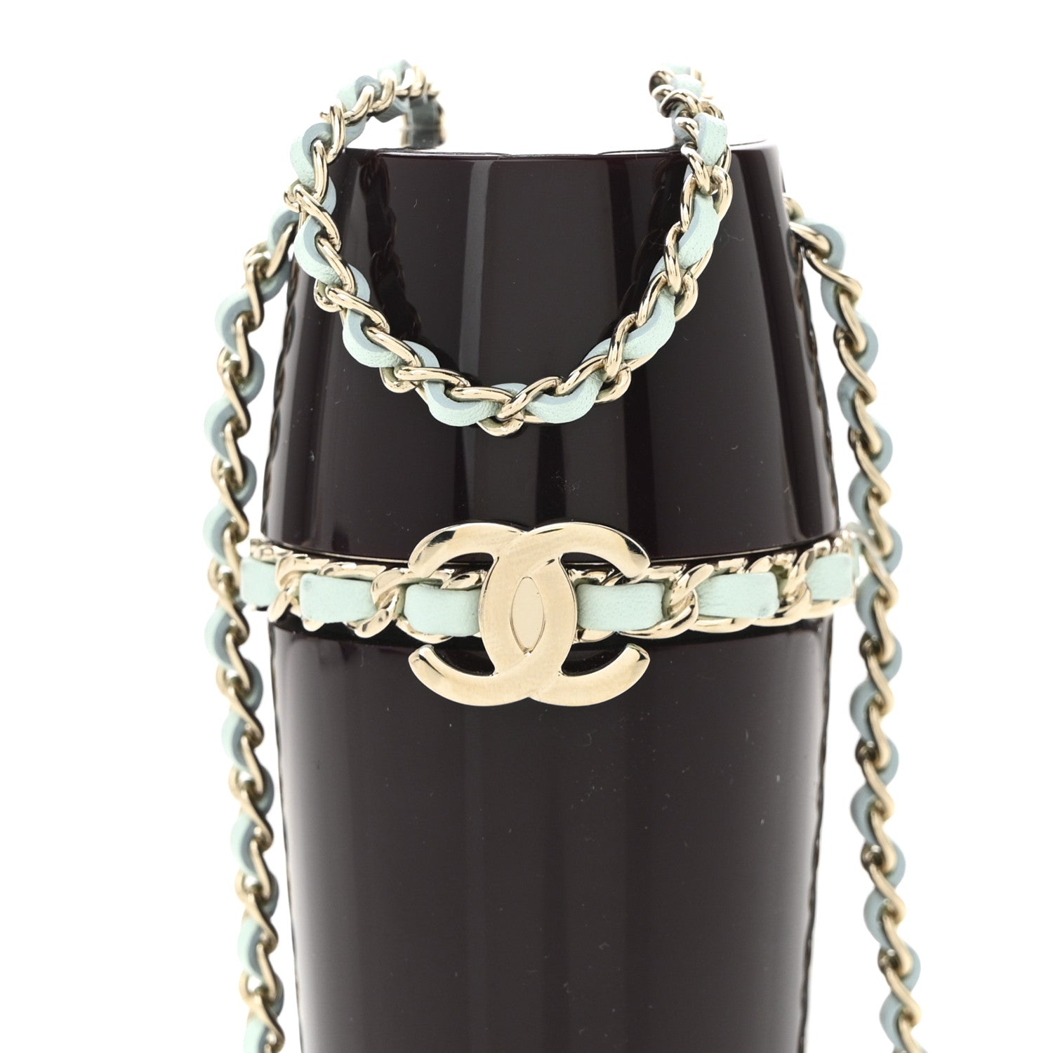 Chanel Lucite Lipstick Case On Chain Burgundy Blue