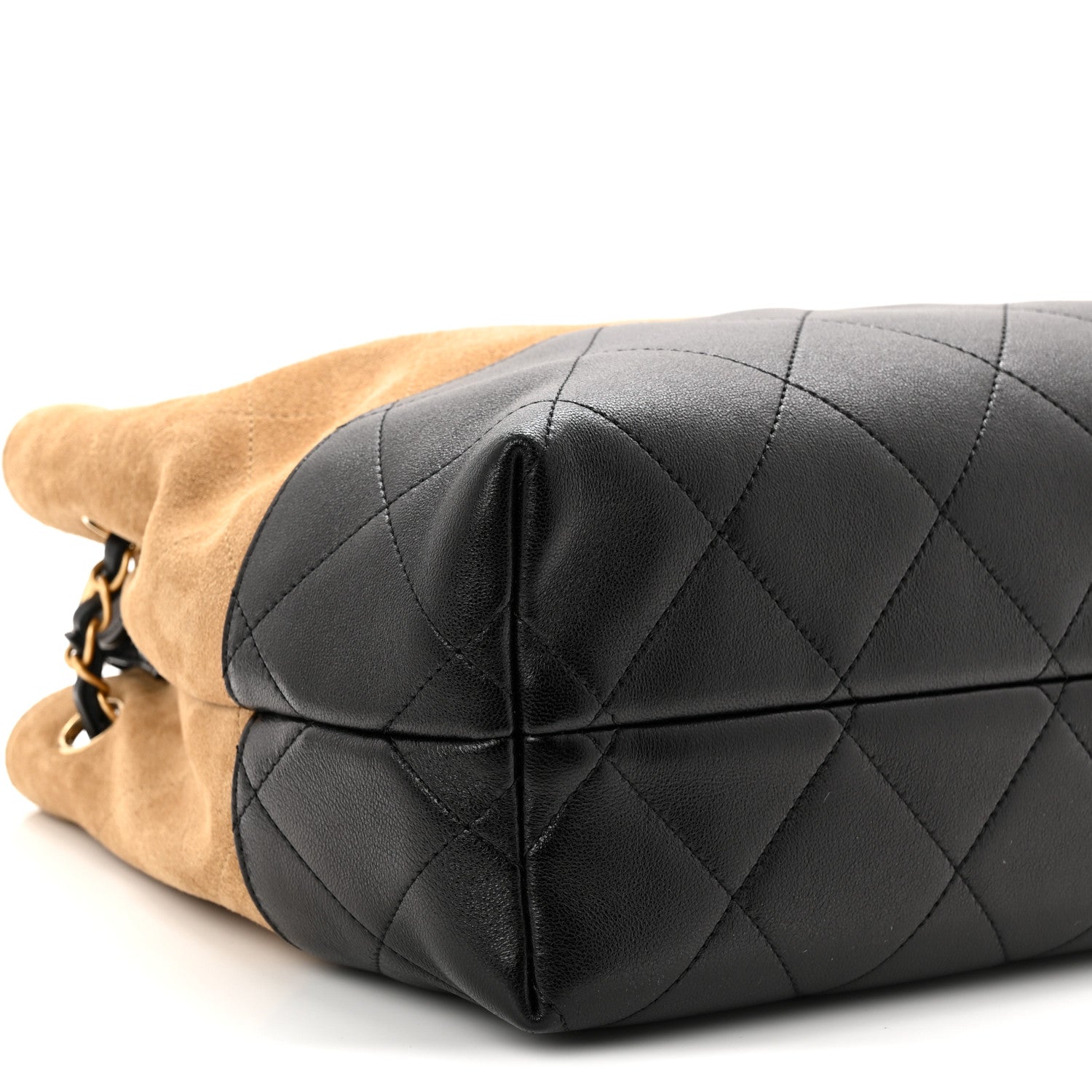 Chanel Suede Calfskin Shiny Lambskin Quilted Small Coco Base Shopping Bag Beige Black
