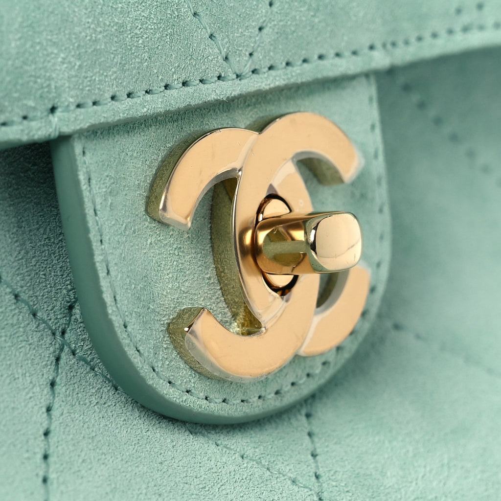 Chanel Suede Calfskin Small Souplissimo Maxi Flap Green