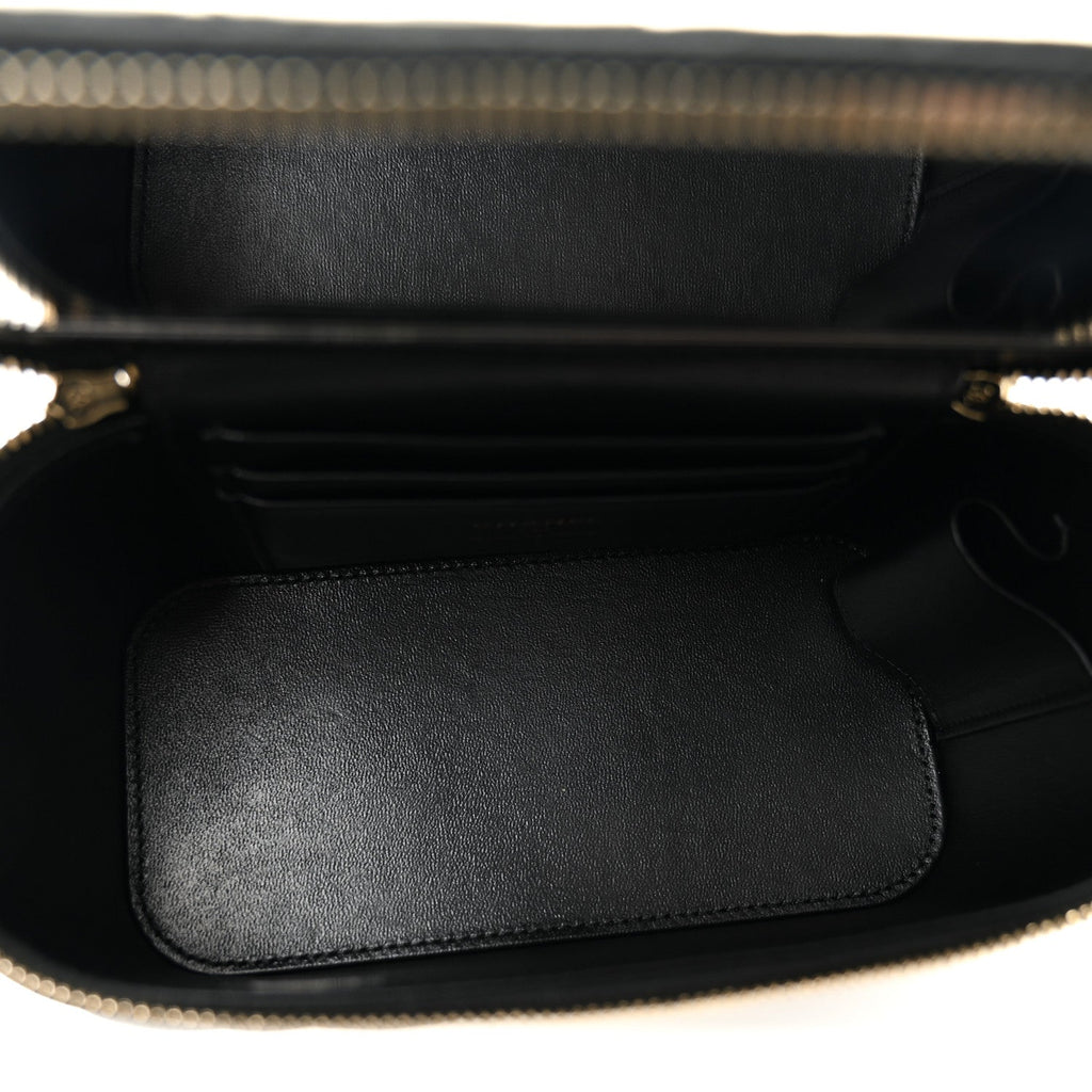 Chanel Lambskin Quilted Metal Small Top Handle Vanity Case With Chain Black