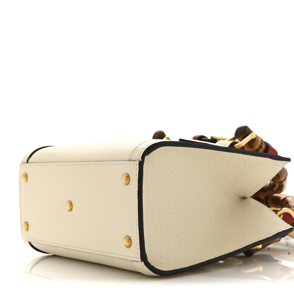 Gucci Textured Dollar Calfskin Web Mini Diana Tote Bag Mystic White