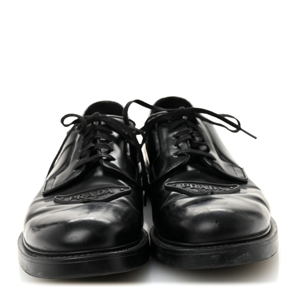 Prada Spazzolato Triangle Mens Derby Loafers 8 Black