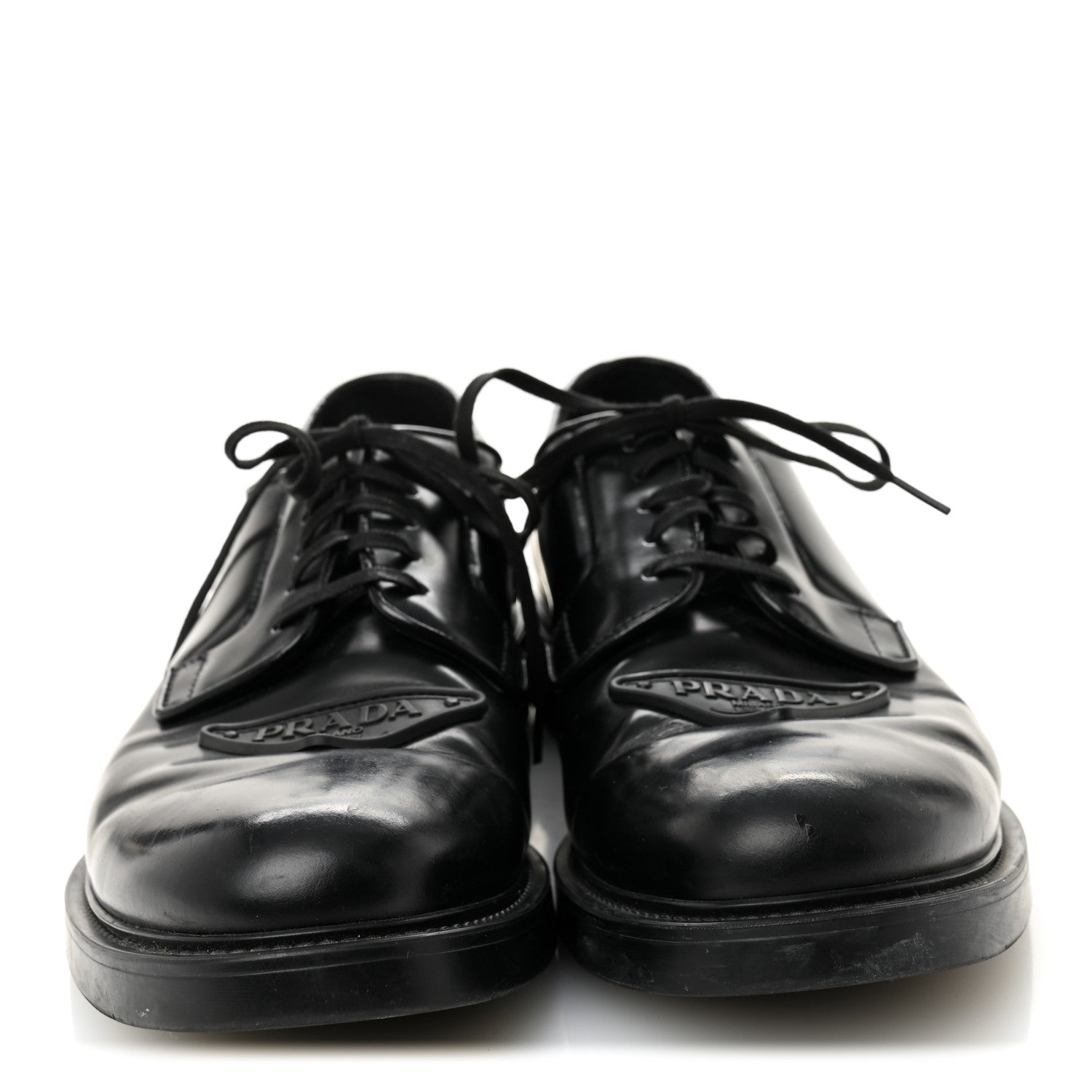 Prada Spazzolato Triangle Mens Derby Loafers 8 Black