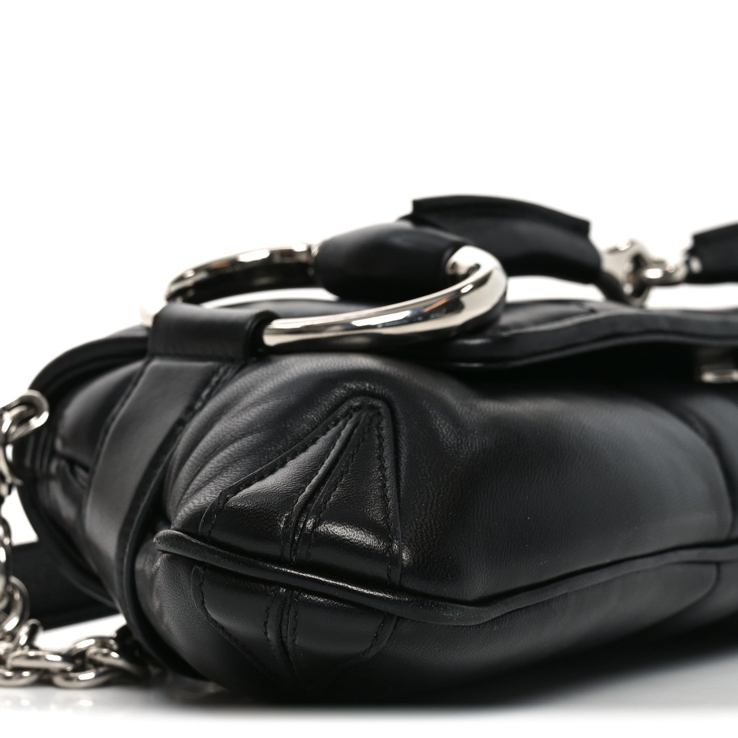 Gucci Nappa Vertical Matelasse Medium Maxi Horsebit Chain Shoulder Bag Black