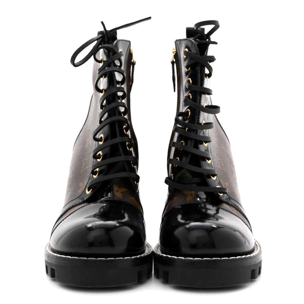 Louis Vuitton Patent Calfskin Monogram Star Trail Ankle Boots 39 Black