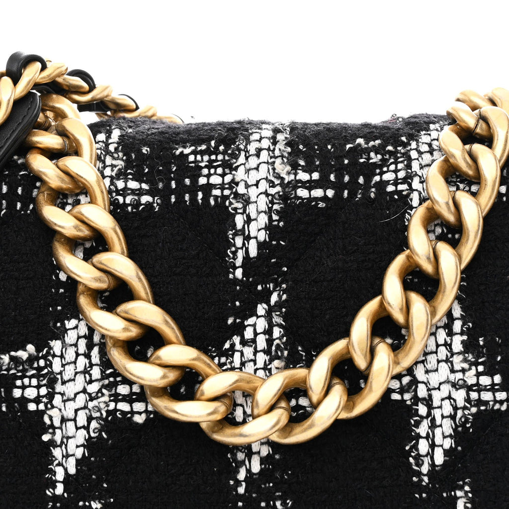 Chanel Tweed Quilted Maxi Chanel 19 Flap Black White