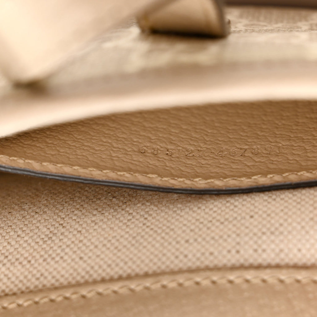 Gucci GG Supreme Monogram Textured Dollar Calfskin Mini Jackie 1961 Hobo Beige Mystic White Oatmeal