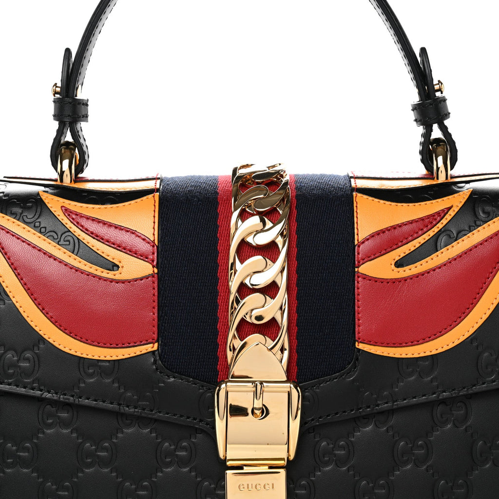 Gucci Guccissima Signature Medium Sylvie Top Handle Bag Black