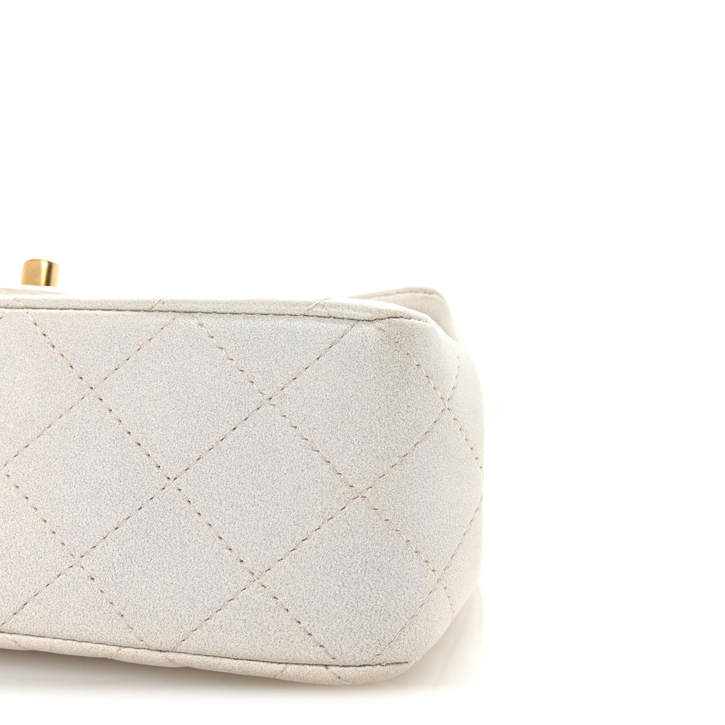 Chanel Iridescent Lambskin Quilted Mini Top Handle Rectangular Flap White