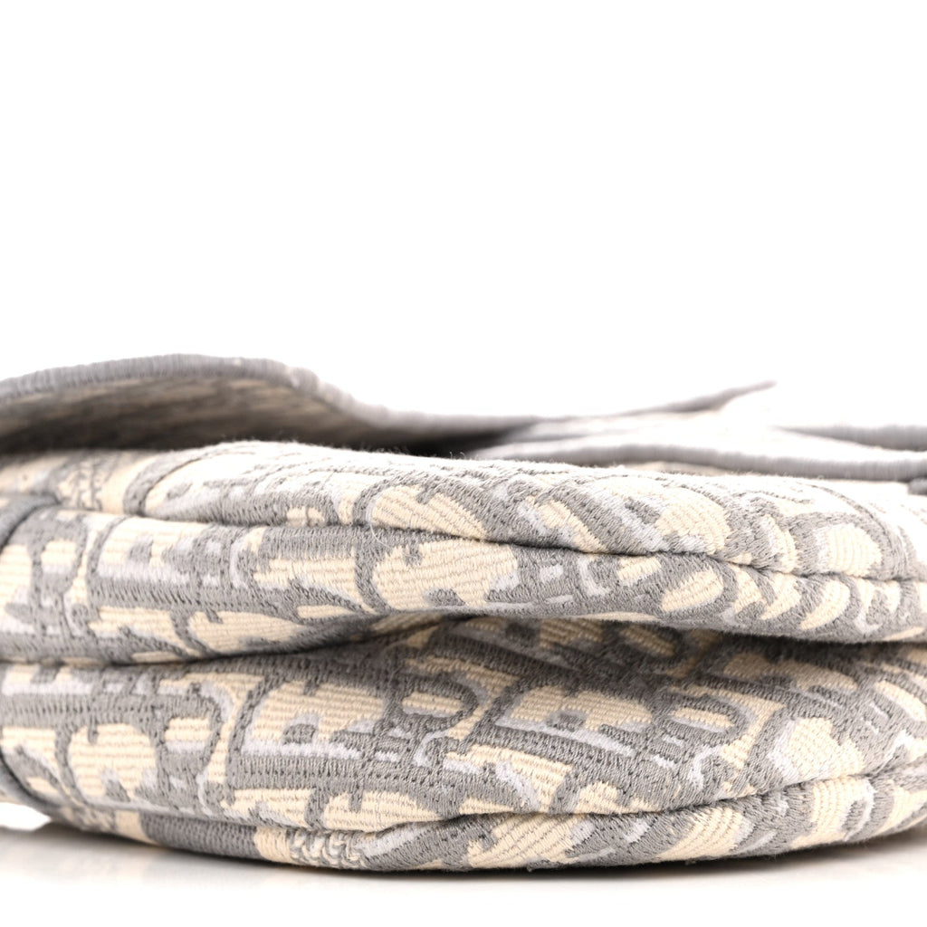 Christian Dior Oblique Embroidered Saddle Bag Gray