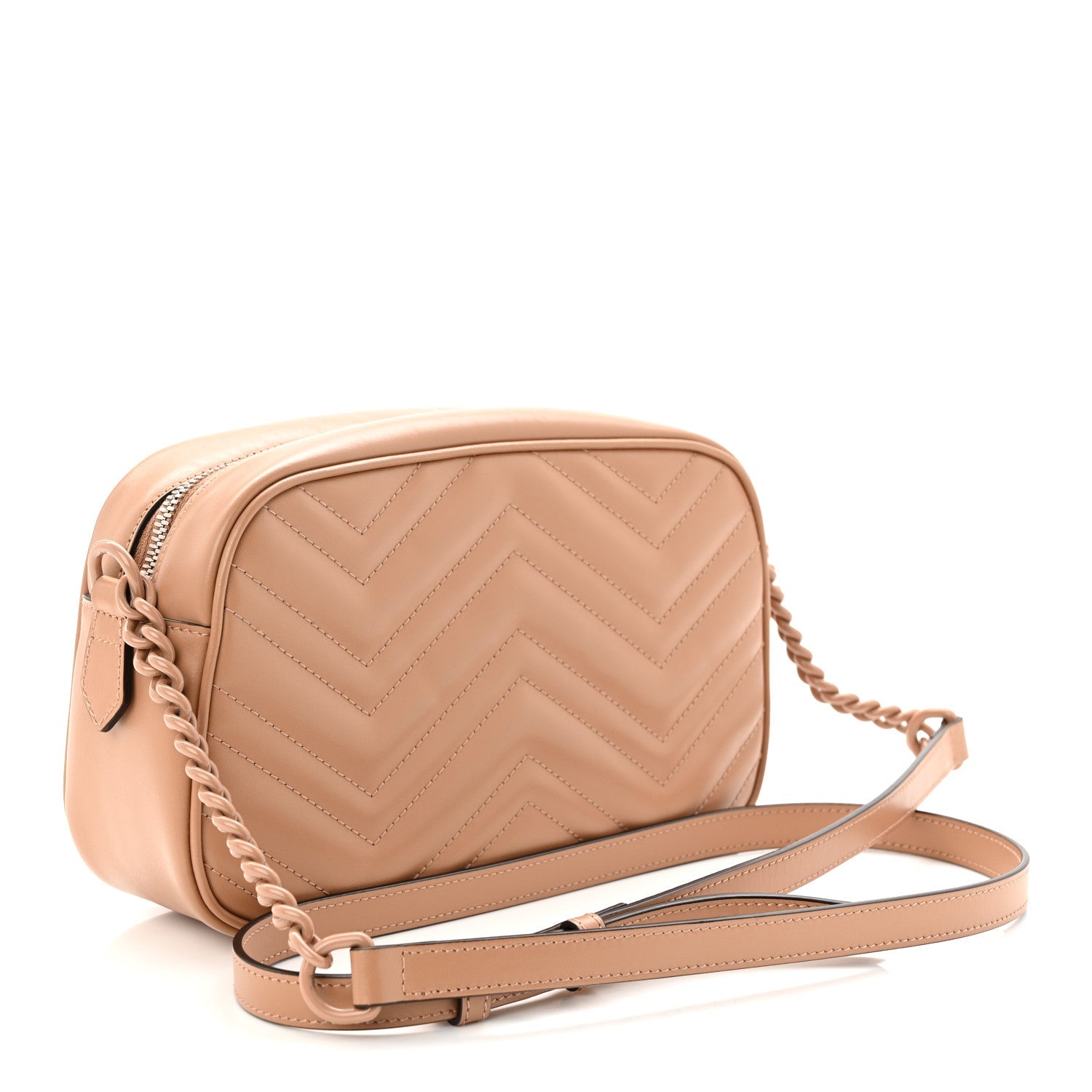 Gucci Calfskin Matelasse Monochrome Small GG Marmont Chain Shoulder Bag Camelia