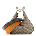 Gucci GG Supreme Monogram Textured Calfskin Web Small Attache Shoulder Bag Beige Ebony New Acero