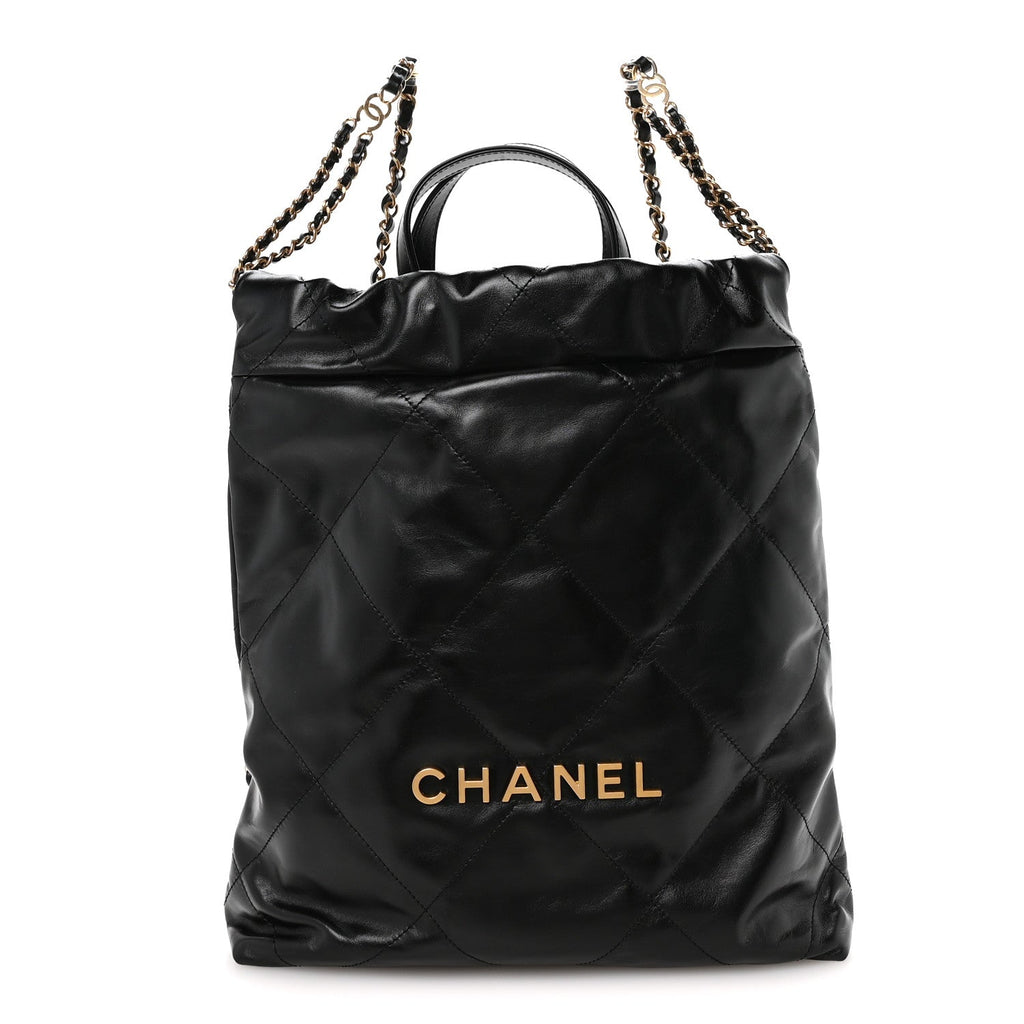 Chanel Shiny Calfskin Quilted Chanel 22 Backpack Black