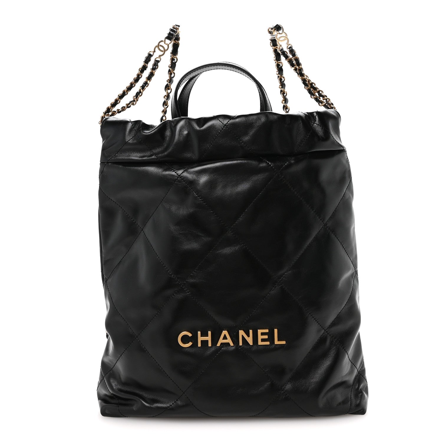 Chanel Shiny Calfskin Quilted Chanel 22 Backpack Black