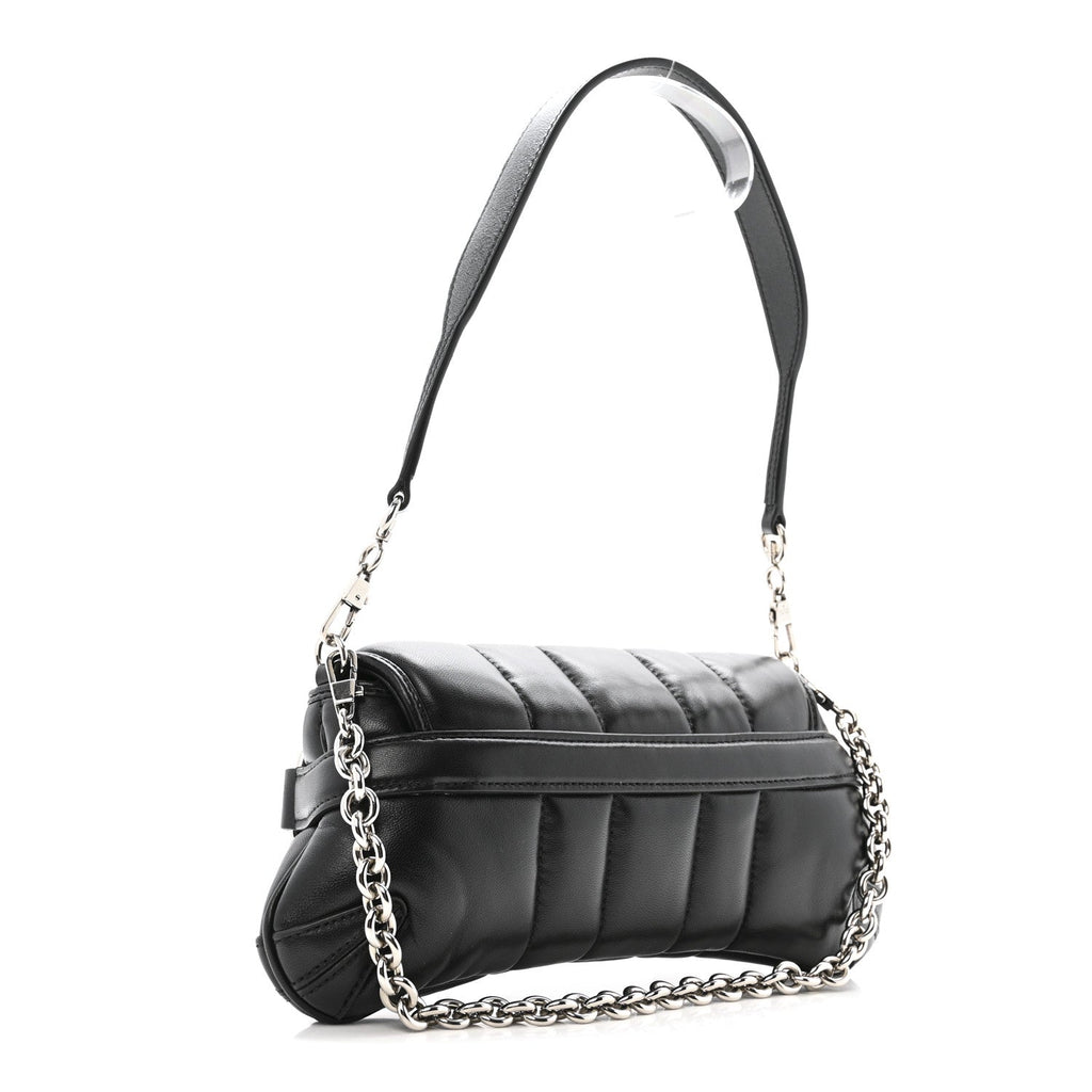 Gucci Nappa Vertical Matelasse Small Maxi Horsebit Chain Shoulder Bag Black
