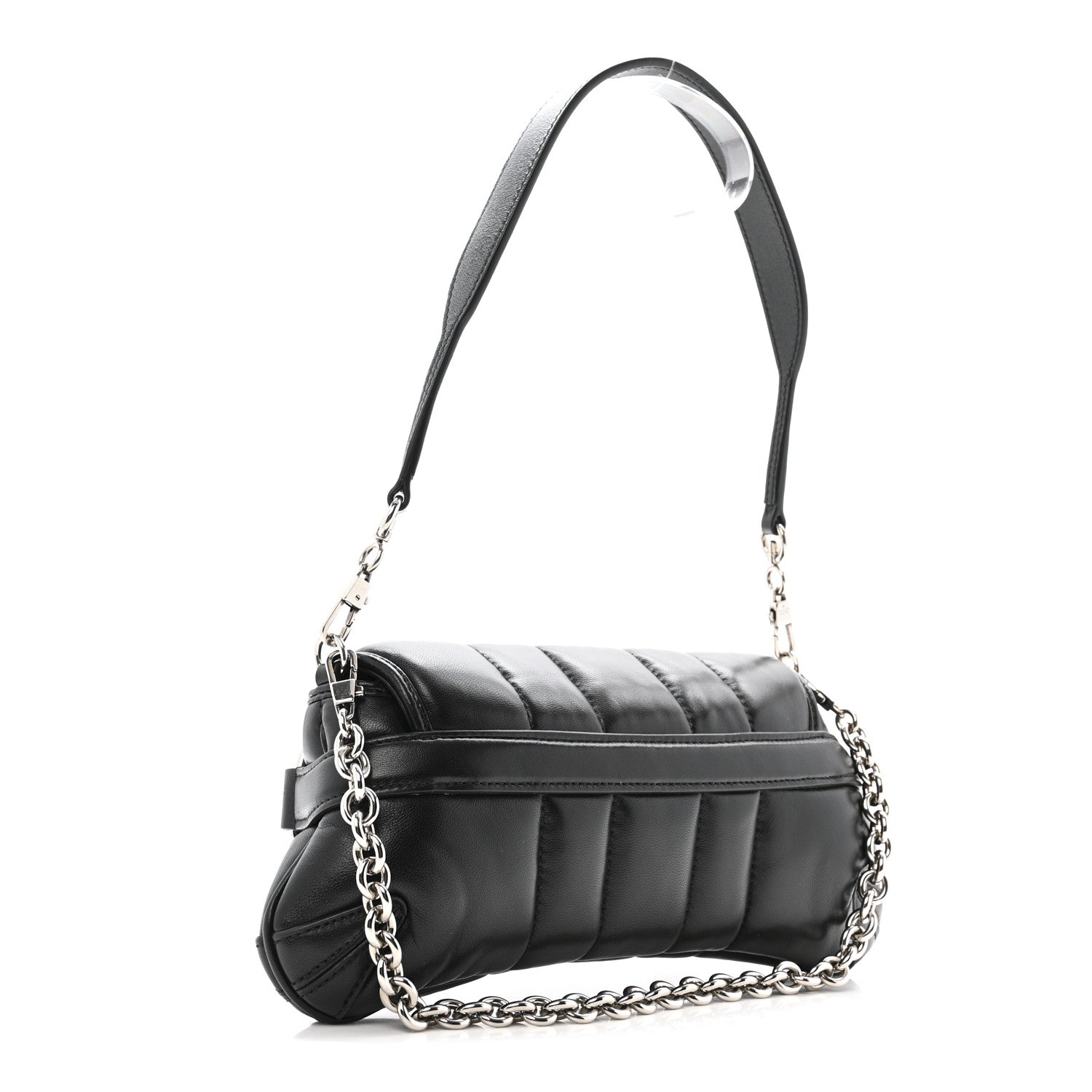Gucci Nappa Vertical Matelasse Small Maxi Horsebit Chain Shoulder Bag Black