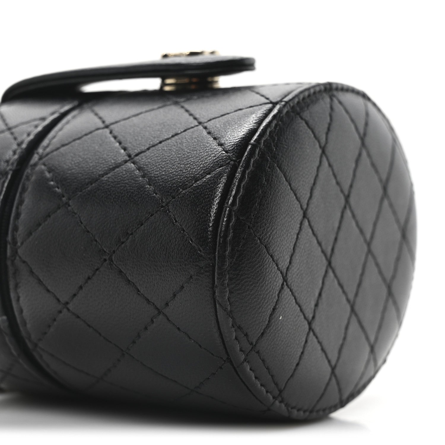 Chanel Lambskin Quilted Mini Round Vanity Case With Chain Black