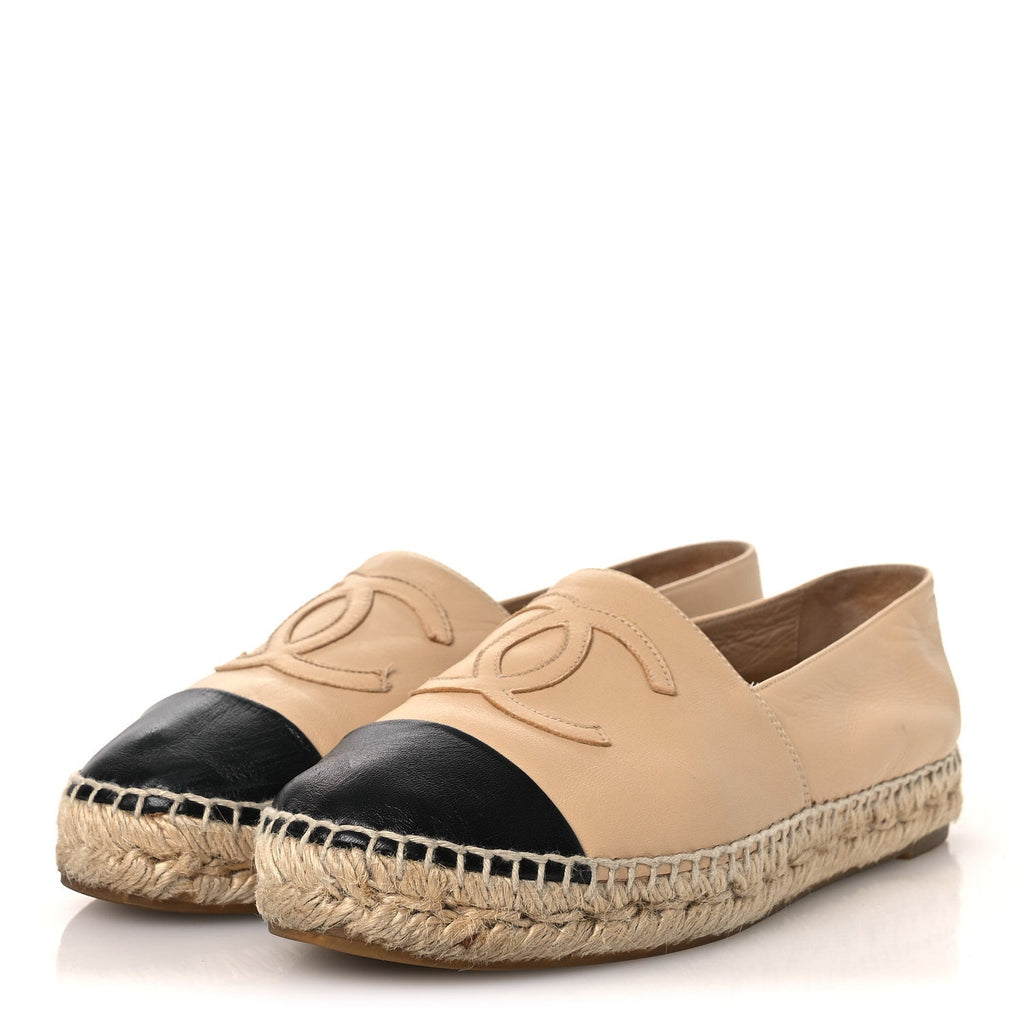 Lambskin CC Espadrilles 37 Beige Black