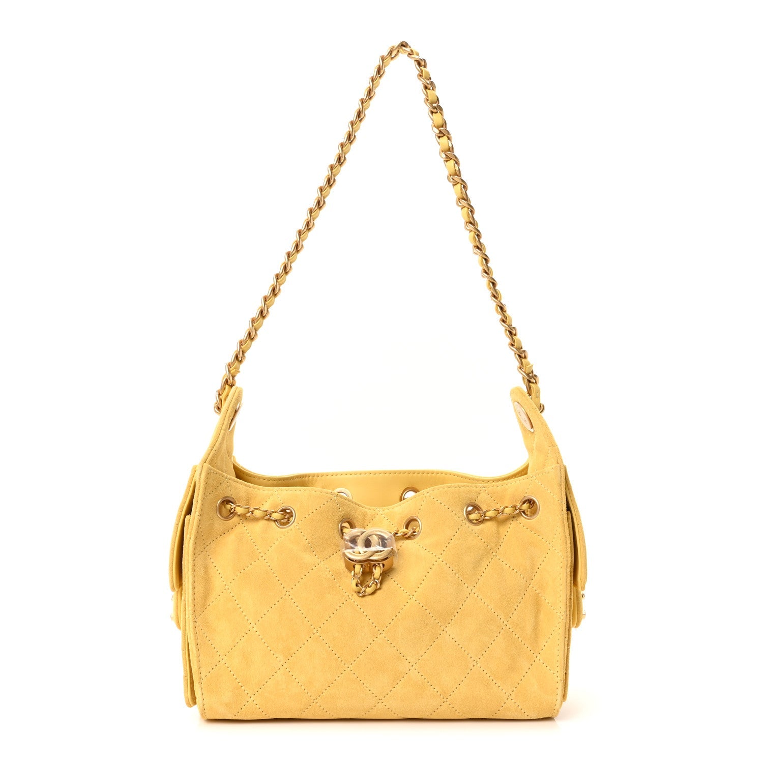 Chanel Suede Quilted Mini Chanel 25 Handbag Yellow