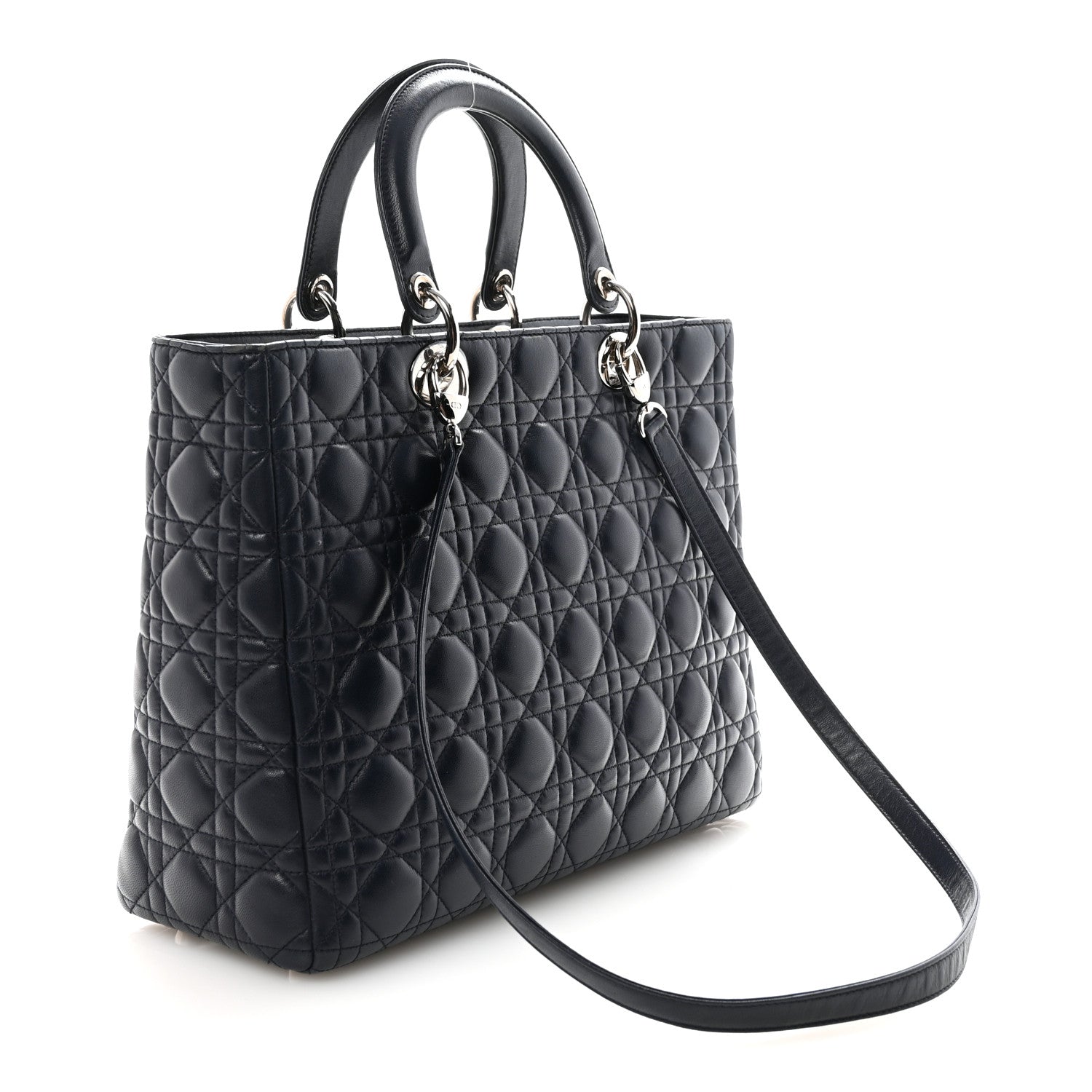 Christian Dior Lambskin Cannage Large Lady Dior Navy Blue