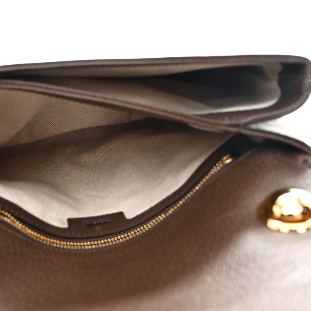 Gucci GG Supreme Monogram Textured Dollar Calfskin Web Medium Blondie Top Handle Shoulder Flap Bag Beige Ebony New Acero