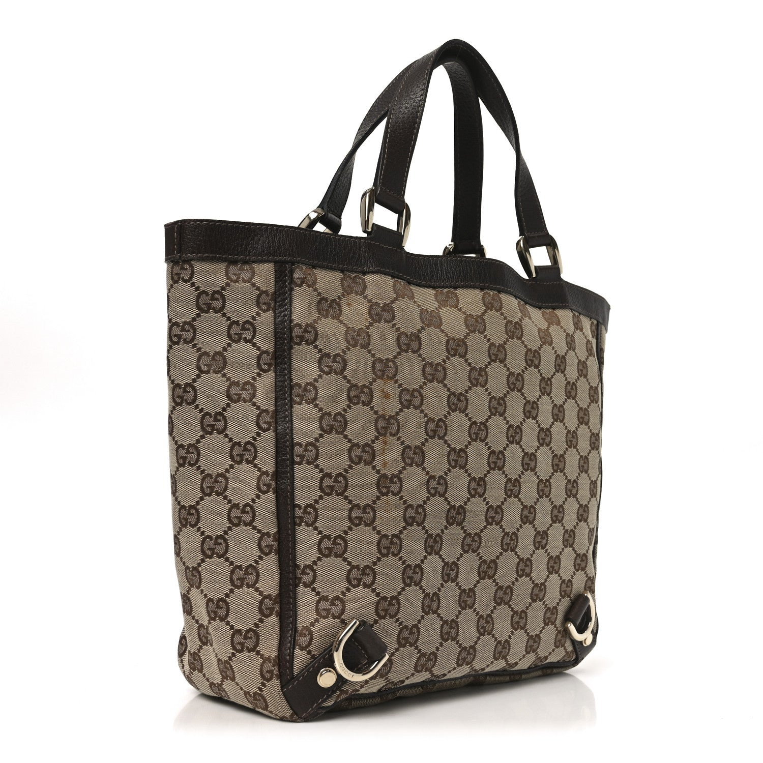 Gucci Monogram Small Gold D Ring Tote Brown