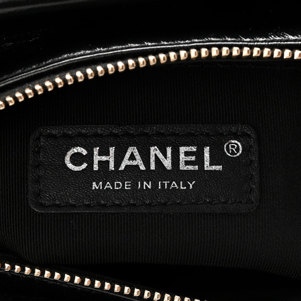 Chanel Metallic Crumpled Goatskin Quilted Small Gabrielle Hobo Black Rose Gold