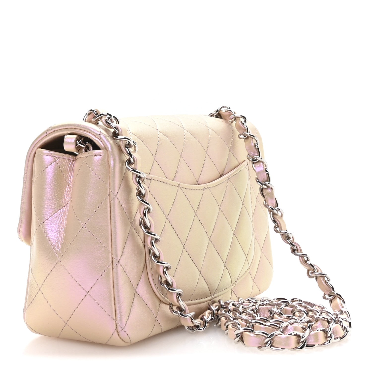 Chanel Iridescent Calfskin Quilted Mini Rectangular Flap Pink