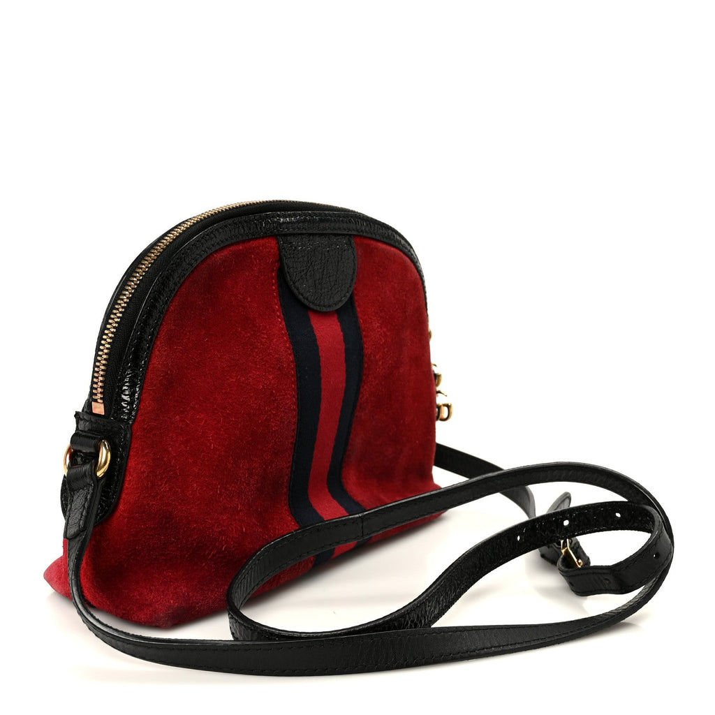Gucci Suede Patent Web GG Small Ophidia Dome Shoulder Bag Hibiscus Red
