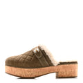 Chanel Suede Calfskin Shearling Turn Lock Clogs 38 Green