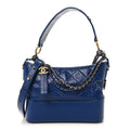 Chanel Aged Calfskin Quilted Medium Gabrielle Logo Hobo Blue