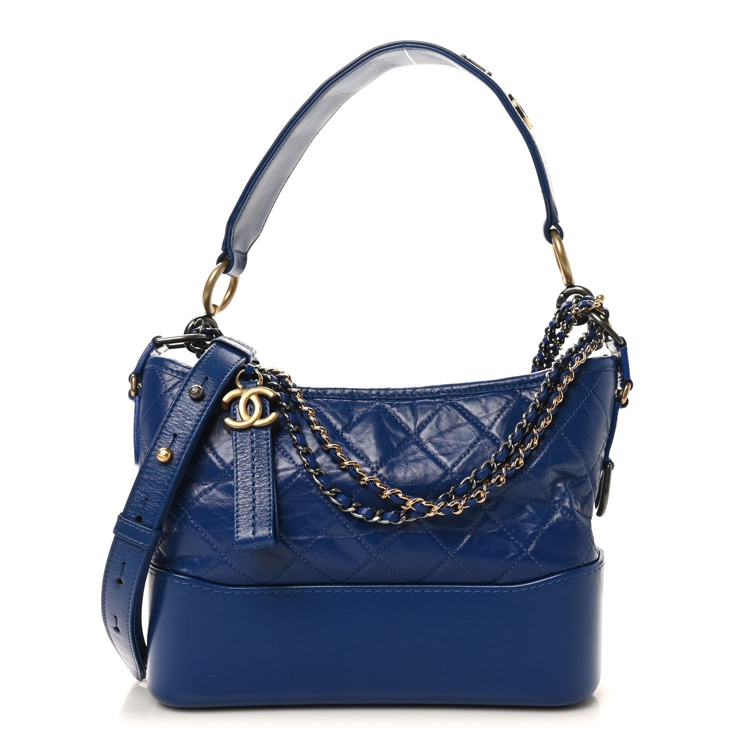 Chanel Aged Calfskin Quilted Medium Gabrielle Logo Hobo Blue