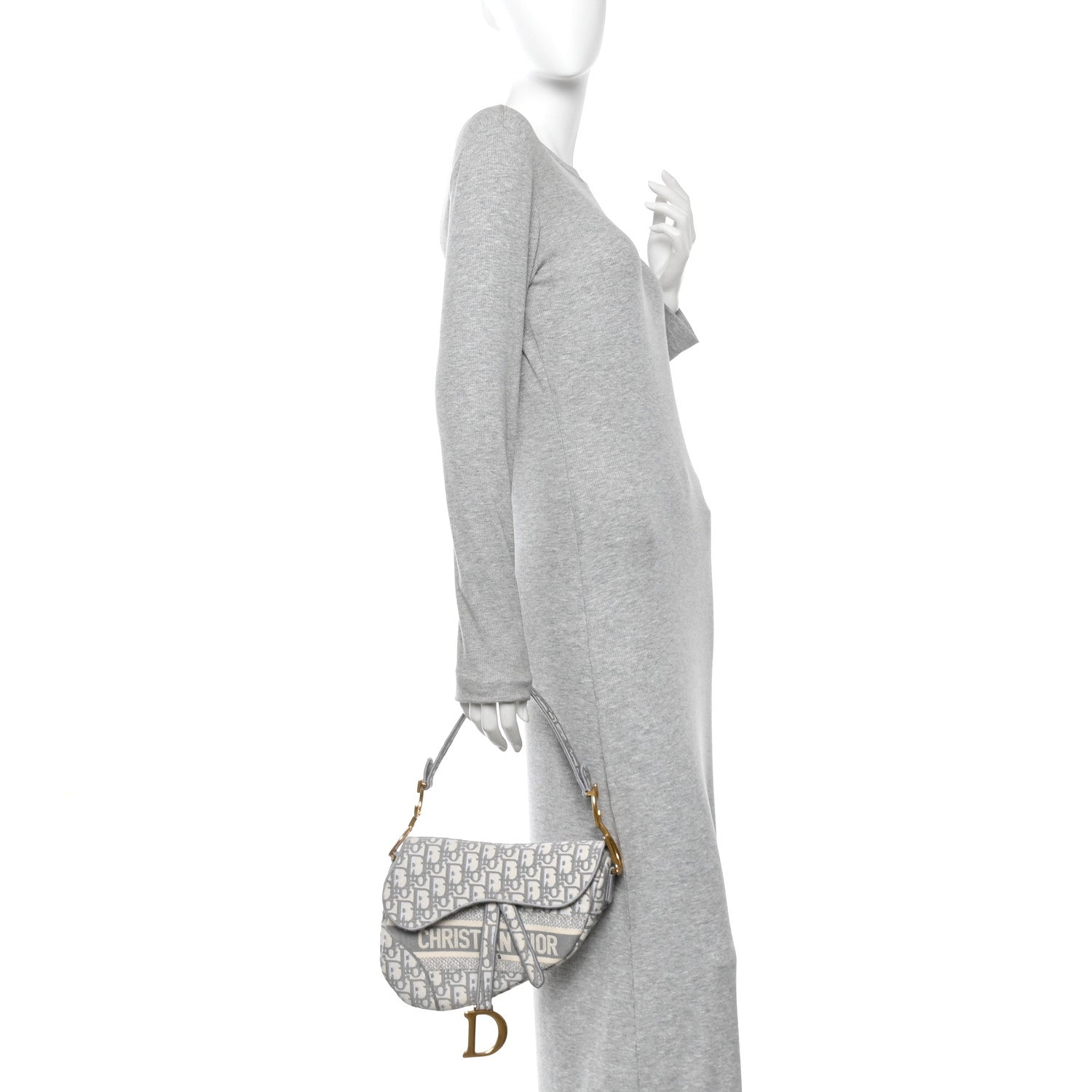 Christian Dior Oblique Embroidered Saddle Bag Gray