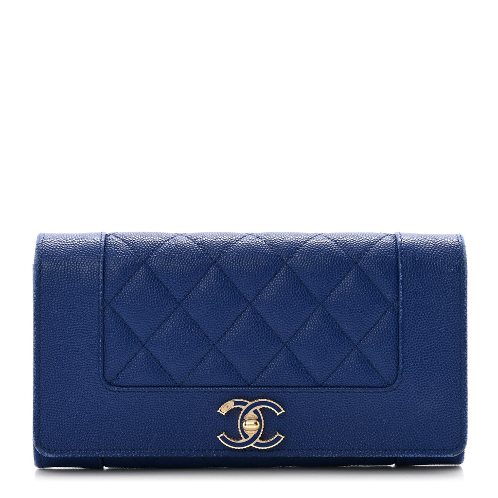 Caviar Quilted Mademoiselle Vintage Flap Wallet Blue