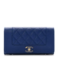 Caviar Quilted Mademoiselle Vintage Flap Wallet Blue