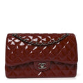 Chanel Patent Quilted Jumbo Double Flap Dark Red