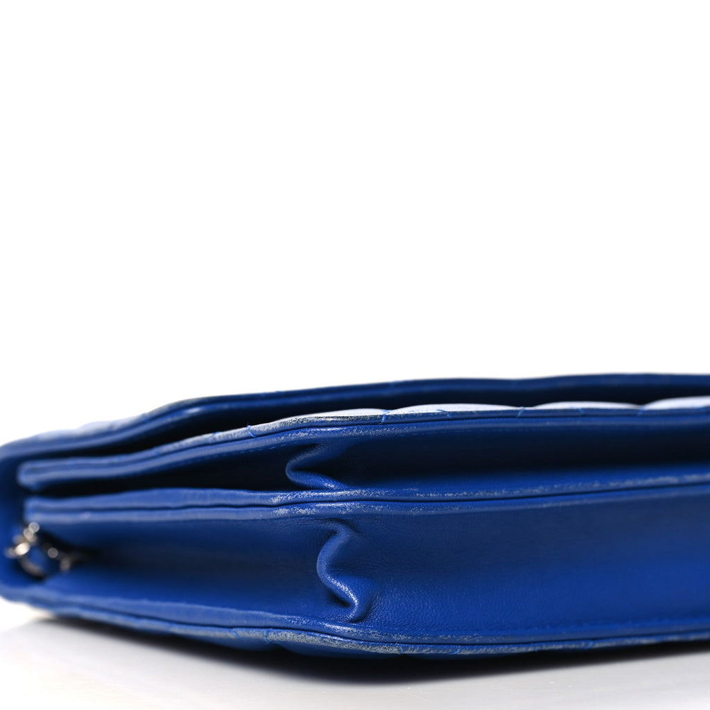 Chanel Lambskin Quilted Square Wallet On Chain WOC Blue