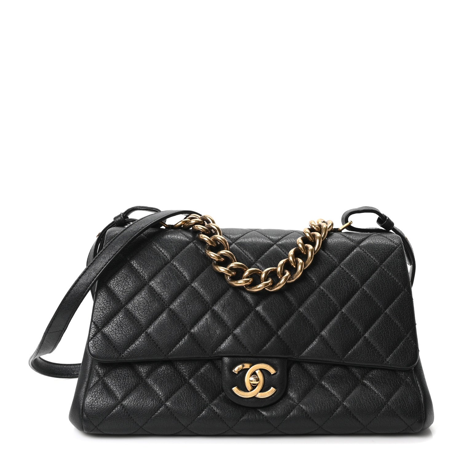 Chanel Shiny Sheepskin Quilted Large Trapezio Flap Black