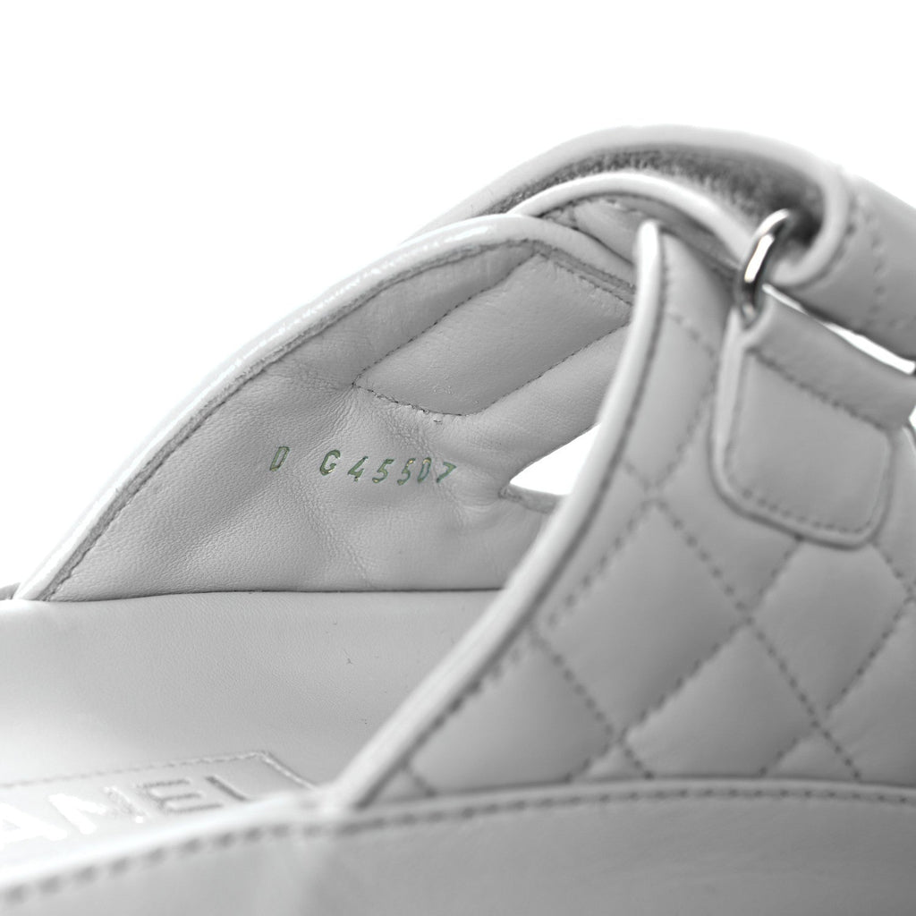 Laminated Lambskin Quilted Velcro Dad Chain CC Slide Sandals 37.5 Light Blue