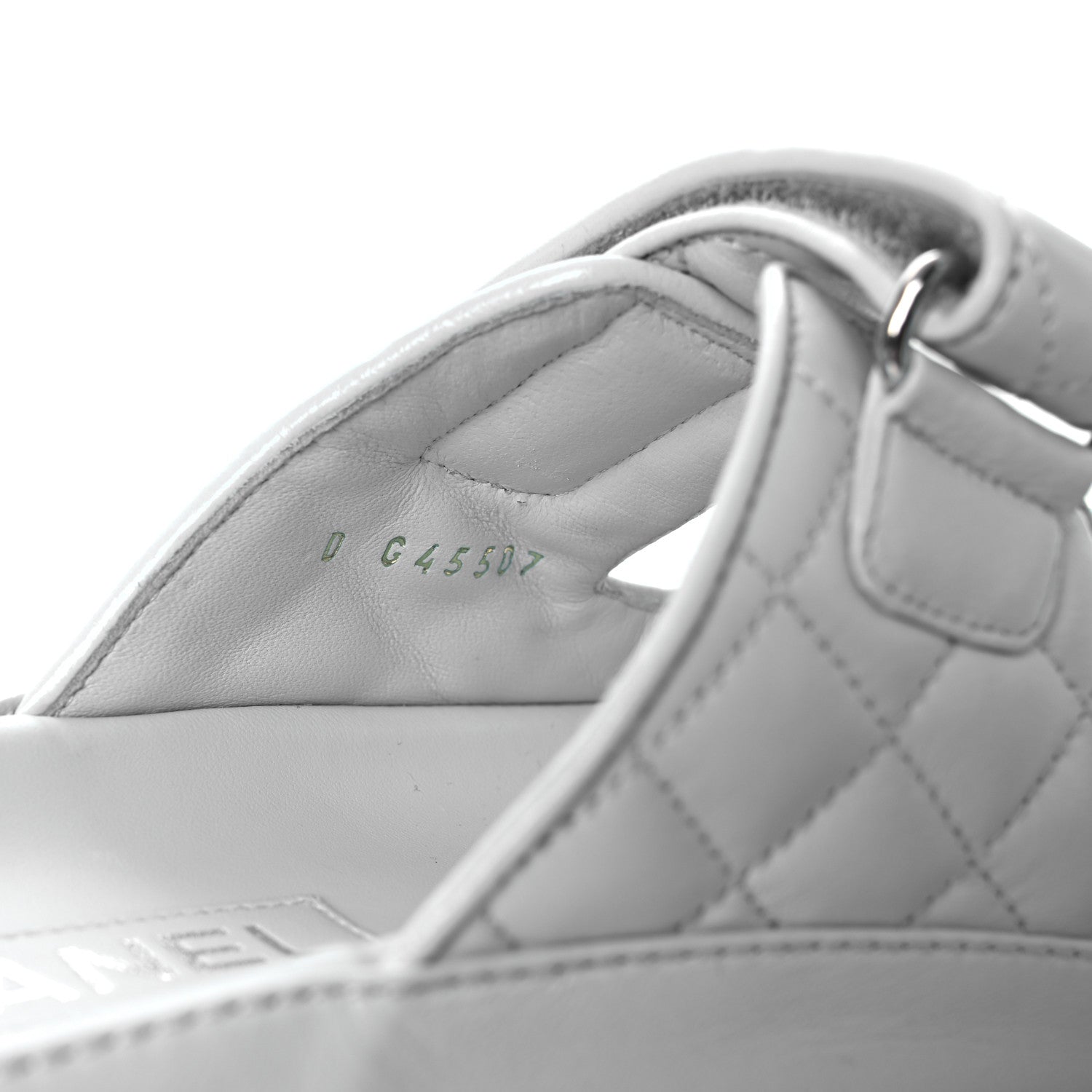 Laminated Lambskin Quilted Velcro Dad Chain CC Slide Sandals 37.5 Light Blue