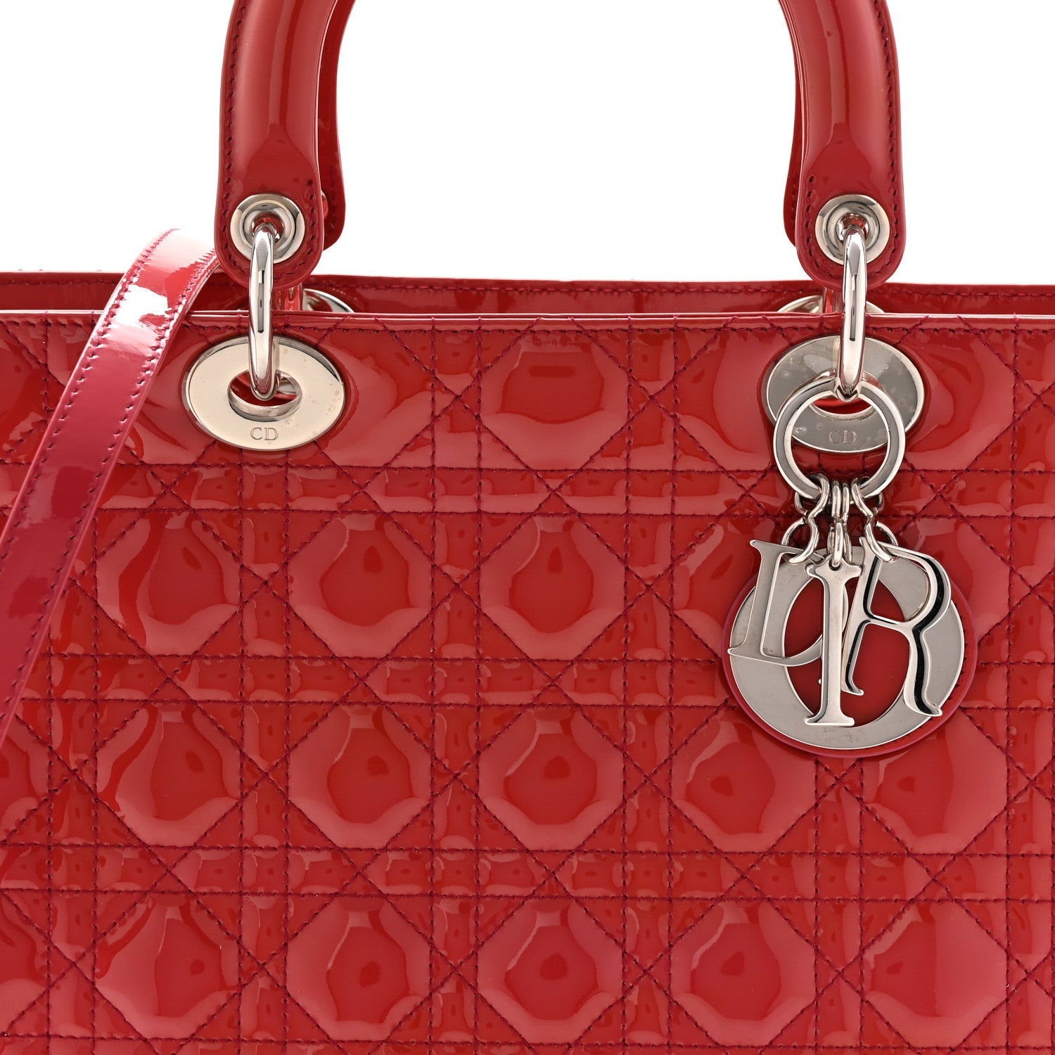 Christian Dior Patent Cannage Large Lady Dior Fuchsia