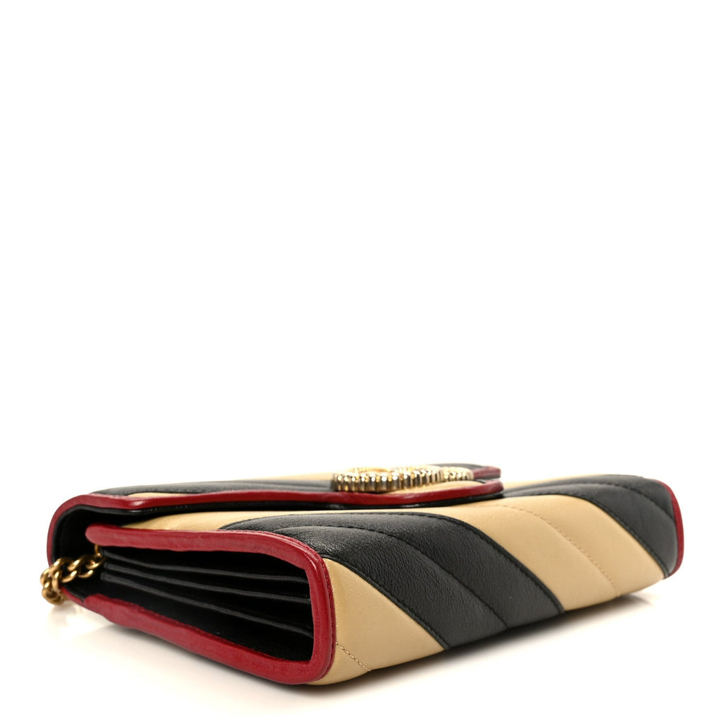 Gucci Azalea Calfskin Matelasse Diagonal Patchwork Torchon GG Marmont Chain Wallet Black Beige Romantic Cerise