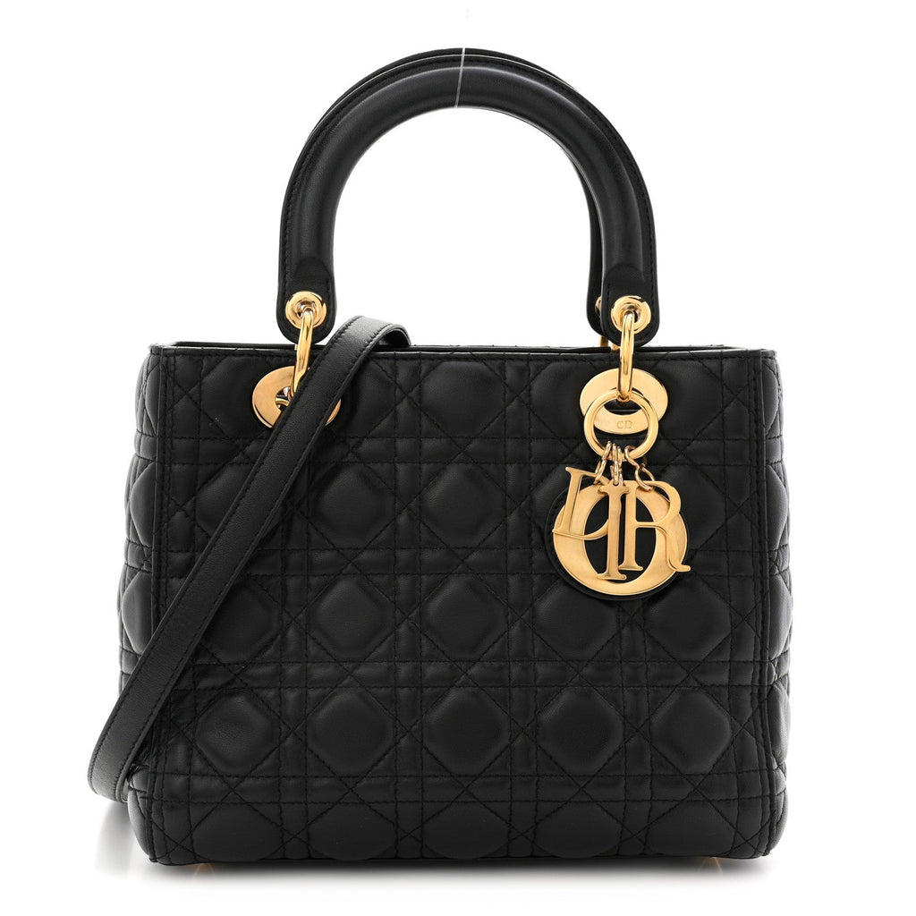 Christian Dior Lambskin Cannage Medium Lady Dior Black