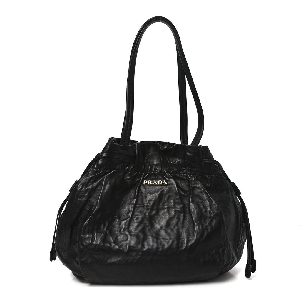 Prada Nappa Antique Drawstring Tote Black