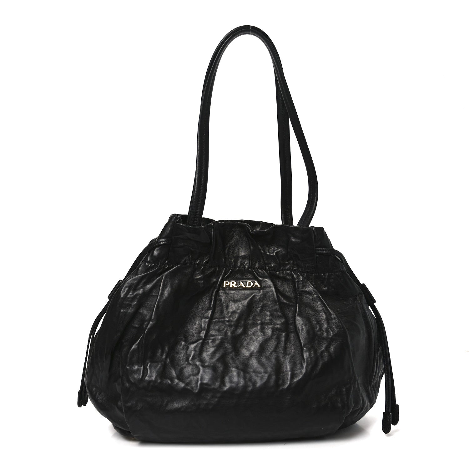 Prada Nappa Antique Drawstring Tote Black