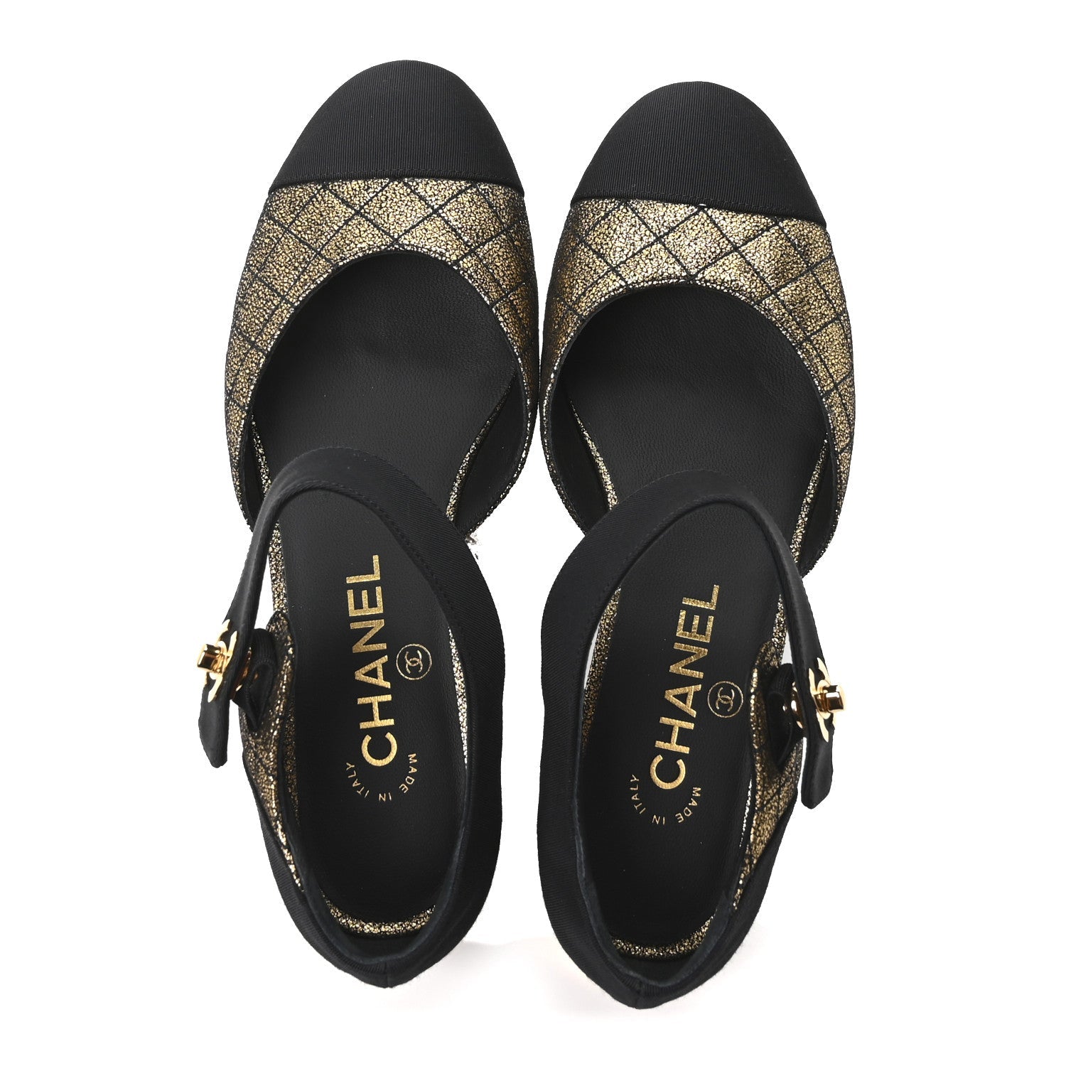 Laminated Suede Kidskin Grosgrain Quilted Cap Toe Ballerina Flats 36.5 Gold Black