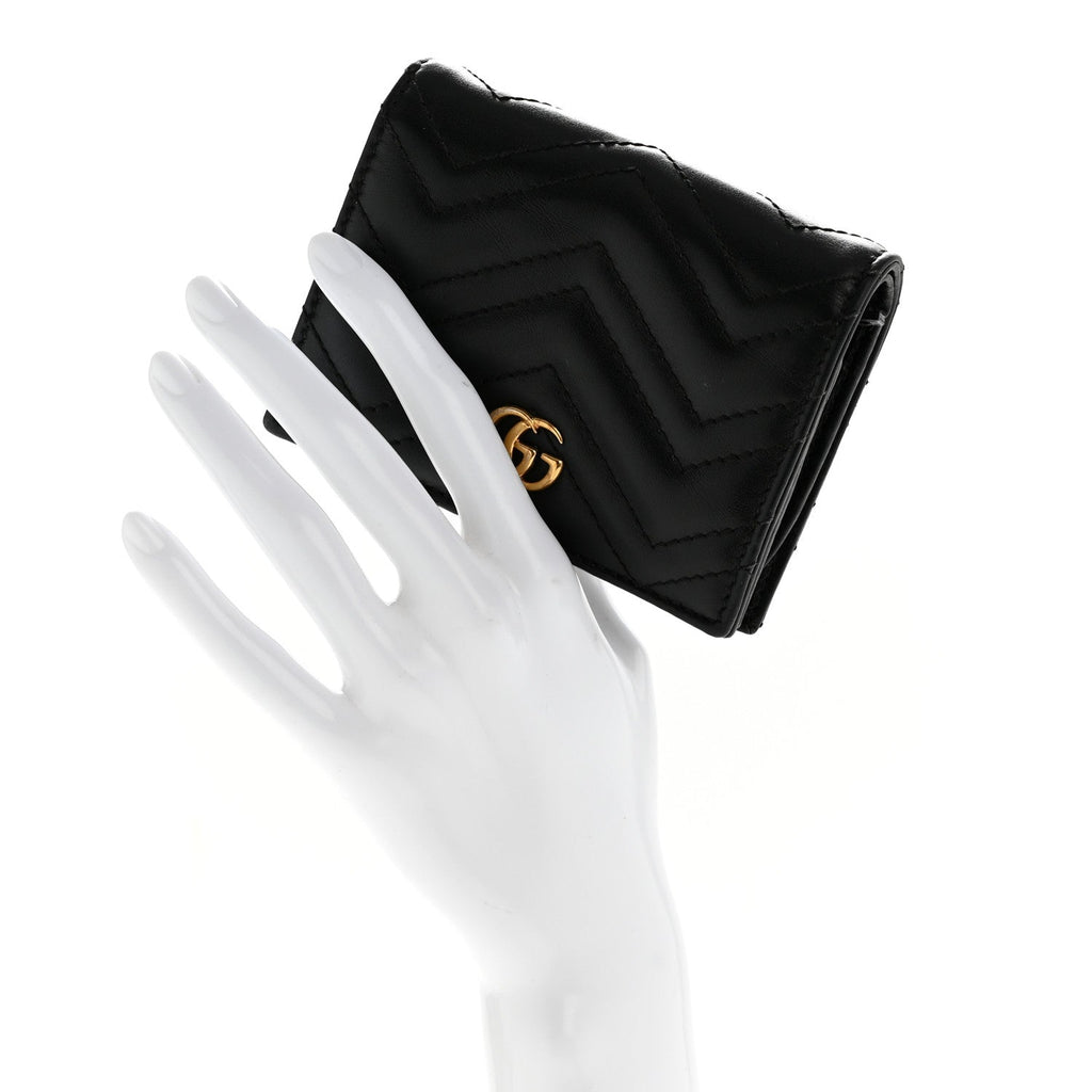 Gucci Calfskin Matelasse GG Marmont Card Case Wallet Black